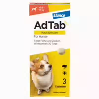 Adtab Kautabletten Für Hunde Über 5,5 Bis 11 Kg Gegen Zecken Und Flöhe, Schnelle Abtötung Von Parasiten Für Die Dauer Von Einem Monat