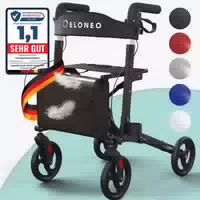 Eloneo Rollator Leichtgewichtrollator mit Stockhalter, Einkaufstasche & Rückengurt