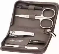 Erbe Collection Fünfteiliges Manicure Set im Leder Reißverschluss Etui Blau