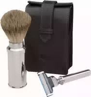 Erbe Collection Rasier Set In Ledertasche 13 X 7 Cm, Schwarz,