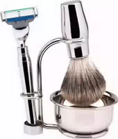 Erbe Shaving Shop Rasierset Vierteilig, Verchromt Glänzend, Gillette Mach 3,