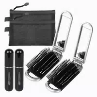 2 Mini Reise Haarbürsten Set mit Spiegel, Faltbare Bürsten & 1 st