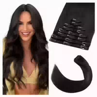 Extensions Clip in Echthaar 8teilig Pechschwarz 35cm #1 Lack 1 st