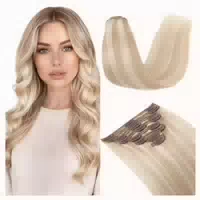 Extensions Clip in Echthaar Doppelt 18p613 Ascheblond Blond 1 st