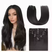Clip in Extensions Echthaar Remy 35cm 120g #1b Natürliches S 1 st