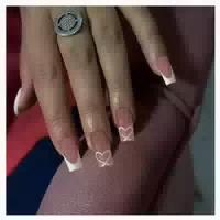 Fake Nails Lang Square Nude Weiß French Herz Bl37 1 st