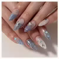 Falsche Nägel Press On 3d Mandel Blau Strass 24 Französische 1 st