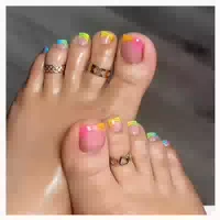 Zehennägel Falsche Kurze 24 Nude Acryl Regenbogen & Wolk 1 st