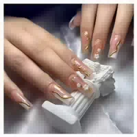 Fingernägel Lang Square Weiß French 3d Floral Gold Pearl Akb 1 st