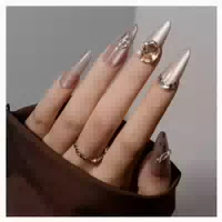 Fingernägel Leopard Gel Presson Glitzer Nude Bling Long Almo 1 st