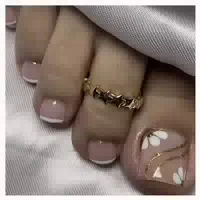 Fußnägel 24 Stück Square Kurze Kleben Nude Acryl Weiß Blüten 1 st