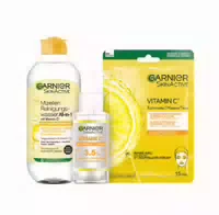 Garnier Pflegeset für das Gesicht, mit Mizellen Reinigungswasser, Vitamin C Serum und Tuchmaske