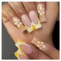 Gelbe 3d Acrylnägel 24 Stück Lange Quadratische French Tip N 1 st