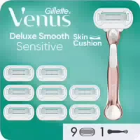 Gillette Venus Deluxe Smooth Sensitive Rasierer Damen, Damenrasierer 9 Rasierklingen mit 5 Fach Kl