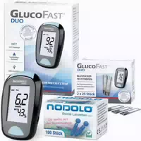 Glucofast Duo Blutzuckermessgerät Kombiset mit mit Teststreifen und Lanzetten mg dl