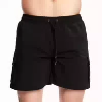 Badeshorts Herren Cargo mit Kordelzug und Taschen in Schwarz