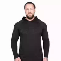 Langarmshirt Herren Regular mit Kapuze in Schwarz