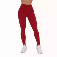 Leggings Damen mit Hoher Taille, Seitentaschen und Ignite Modell Dunkelrot