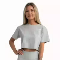 T Shirt Damen Cropped Loose Kurzarm mit Rundhalsausschnitt Eucalypt