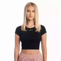 T Shirt Damen Cropped Slim Kurzarm Aura Black