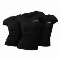 T Shirt Damen Regular Kurzarm 3er Pack mit Rundhalsausschnitt in Schwarz