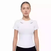 T Shirt Damen Slim Gerippt mit Rundem Ausschnitt in Weiß