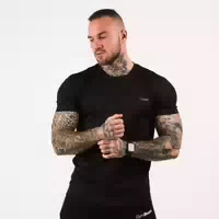 T Shirt Herren Regular Kurzarm aus Polyester Schwarz Trn