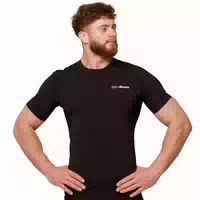 T Shirt Herren Slim Kurzarm Black Mid Kompression