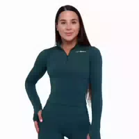 Sport Top Damen Ignite Körpernah mit Kragen und Langarm in Dunkelgrün