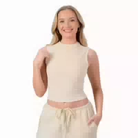 Top Damen Ärmellos mit Rollkragen, Slim Fit und Integriertem Bh Almond