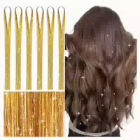 Haar Lametta Gold Glitzer Haarsträhnen 120cm 6er Pack T #g 1 st