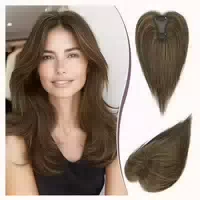 Haar Topper Echthaar Clip in Braun mit Blonden Strähnchen Fh 1 st
