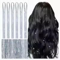 Haarlametta Silber Glitzer Haarsträhnen 120cm 6er Pack T # 1 st
