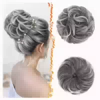 Haarteil Messy Bun Haargummi Extensions Dunkel Grau & Weiße 1 st