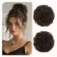 Haarteil Messy Bun Dutt Echthaar Clip Dunkelbraun & Mittelbl 1 st