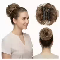 Haarteil Echthaar Messy Bun Dutt Klammer Damen #1b Natürlich 1 st