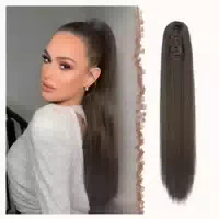 Pferdeschwanz Extensions Klammer Haarteil 50 cm Gewellt Brau 1 st