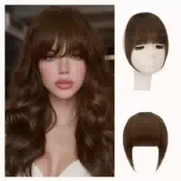 Haarteil Pony Clip in Extensions Echthaar Franse Bang Rotbra 1 st