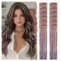Haartinsel Clip Haarsträhnen Glitzer 12 Stück 50 cm Himmelbl 1 st
