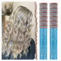 Haartinsel Clip Haarsträhnen Glitzer 12 Stück 50 cm Himmelbl 1 st
