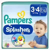 Pampers Windeln Größe 3 4, Splashers Baby Shark Limited Edition, 12 Stück, Einweg Schwimmwindeln,