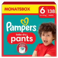Pampers Baby Dry Pants Höschenwindeln Größe 6 Extra Large, 14 19 kg – Verstärkte Sicherheitsbündchen 138 st