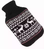 Wärmflasche 2 Liter m Strickbezug Hirschdesign, Schwarz
