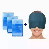 Iea Medical Bundle Migränemaske Blau & 3er Box Kalt Warm Kompresse 12x20cm bei Kopfschmerzen