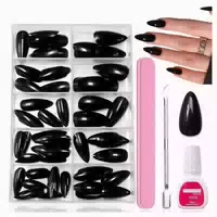 Künstliche Fingernägel 120 Schwarz Mittel Almond Black 1 ml 1 st