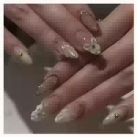Künstliche Fingernägel French Weiß 3d Blumen Perle Kurz Fc A 1 st