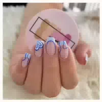 Künstliche Fingernägel Square Blau French Herz Nagelkleber B 1 st