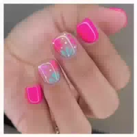 Künstliche Nägel 24 French Kurz Acryl Presson Blaue Rosa Blü 1 st