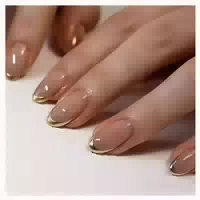 24 Stück French Tip Press On Nägel Mandel Gold Perlen Glänze 1 st