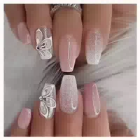 Künstliche Nägel Coffin Presson Pink Weiß Butterfly 11pink&a 1 st